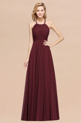 Halter Pleated Bridesmaid Dress Chiffon Sleeveless Floor Length Wedding Guest Dress_37