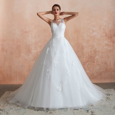 Encolure dégagée Tulle Dentelle Appliques Robe de Mariée Sans Manches Aline Robe de Mariée_7