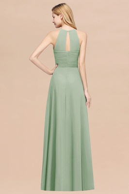 Halter Pleated Bridesmaid Dress Chiffon Sleeveless Floor Length Wedding Guest Dress_42