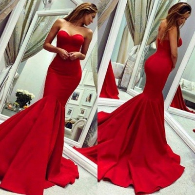 Red sweetheart mermaid prom dress with train_3