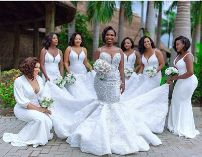 Luxury Beaded Lace Mermaid Sweetheart Wedding Dresses | Spaghetti-Straps Appliques Cheap Bride Dresses_7