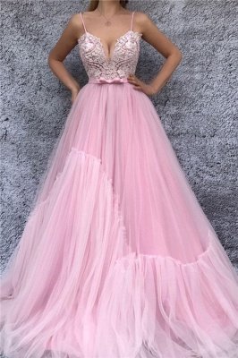 Sexy espagueti correas con cuello en v vestido de fiesta rosa | Vestido de fiesta largo y elegante con corpiño de encaje y faja_1