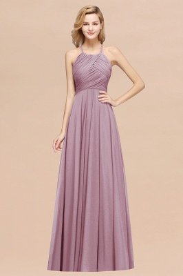 Halter Pleated Bridesmaid Dress Chiffon Sleeveless Floor Length Wedding Guest Dress_39