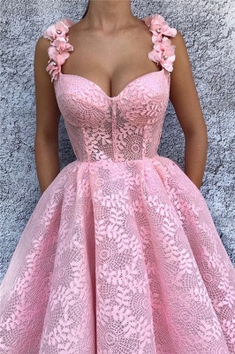 Robe de bal rose exquise dentelle chérie | Bretelles élégantes fleurs sans manches longue robe_2