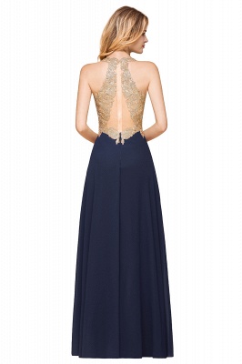 Elegant Aline Chiffon Long Evening Dress Sleeveless Gold Appliques Wedding Party Dress_3