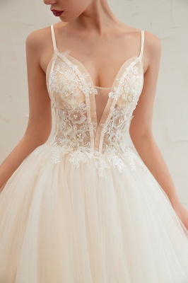 Deep V-Neck Tulle A-line Wedding Dress with Spaghetti Straps_11