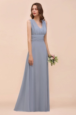Vestido de dama de honor convertible de gasa azul polvoriento Vestido de fiesta de boda Aline sin mangas_7