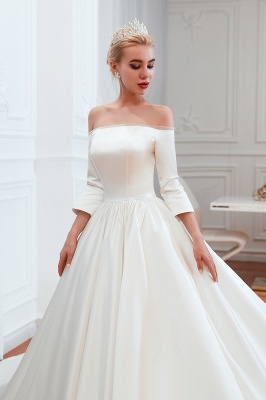 Amazing Off Shoulder Satin Wedding Dress Aline with Sleeves_11