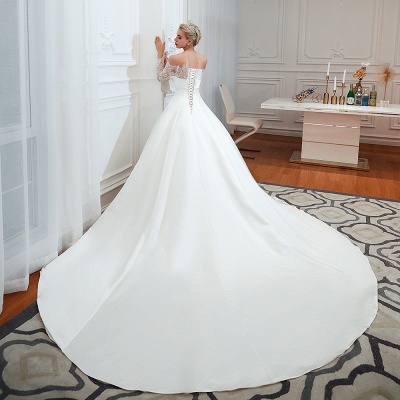 Beautiful Strapless Satin Aline Wedding Dress with Long Sleeves Lace-up Design_7