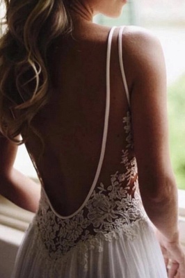 Open Back Sleeveless Aline Wedding Dress Elegant Lace Bridal Dress_5