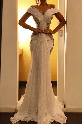 Gold Appliques Mermaid Long Formal Dresses| Off The Shoulder Sequins Lace Sexy Prom Dresses_1