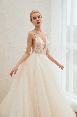Deep V-Neck Tulle A-line Wedding Dress with Spaghetti Straps_10