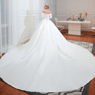 Amazing Off Shoulder Satin Wedding Dress Aline with Sleeves_5