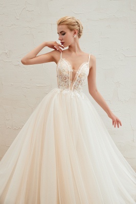 Deep V-Neck Tulle A-line Wedding Dress with Spaghetti Straps_12