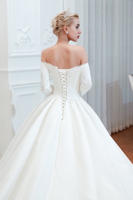 Incroyable robe de mariée en satin à épaules dénudées Aline avec manches_12