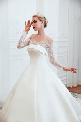 Hermoso vestido de novia sin tirantes de raso Aline con diseño de cordones de manga larga_11