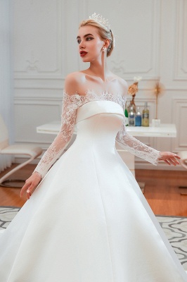 Beautiful Strapless Satin Aline Wedding Dress with Long Sleeves Lace-up Design_9