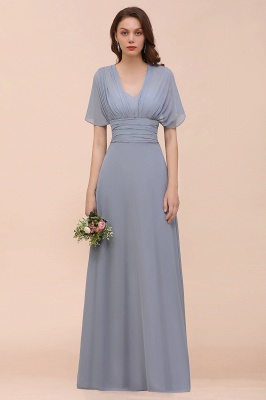 Vestido de dama de honor convertible de gasa azul polvoriento Vestido de fiesta de boda Aline sin mangas_10