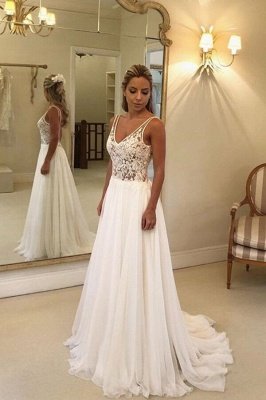 Open Back Sleeveless Aline Wedding Dress Elegant Lace Bridal Dress_1