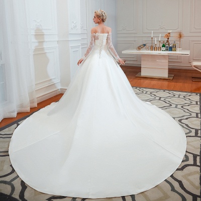 Beautiful Strapless Satin Aline Wedding Dress with Long Sleeves Lace-up Design_4