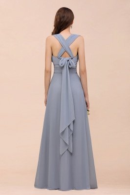 Dusty Blue Chiffon Convertible Bridesmaid Dress Sleeveless Aline Wedding Party Dress_3