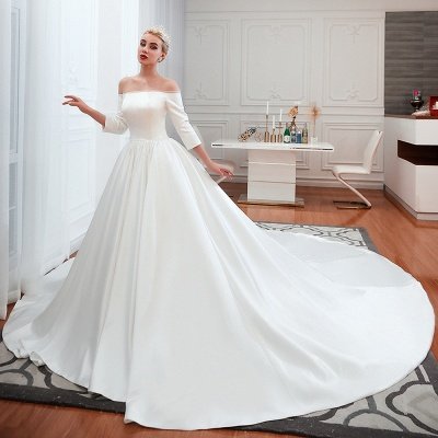 Erstaunliches schulterfreies Satin-Hochzeitskleid Aline mit Ärmeln_9