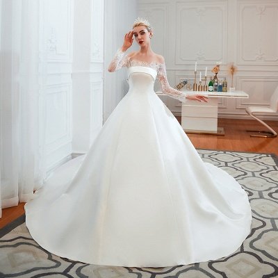 Beautiful Strapless Satin Aline Wedding Dress with Long Sleeves Lace-up Design_6