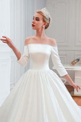 Amazing Off Shoulder Satin Wedding Dress Aline with Sleeves_10