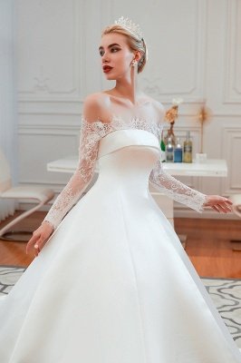 Beautiful Strapless Satin Aline Wedding Dress with Long Sleeves Lace-up Design_9