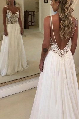 Open Back Sleeveless Aline Wedding Dress Elegant Lace Bridal Dress_3