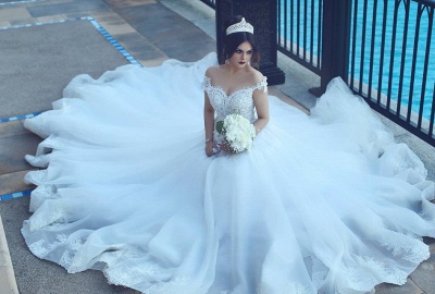 Crystal Off The Shoulder Elegant Appliques Tulle Ball Wedding Dresses  Online_4