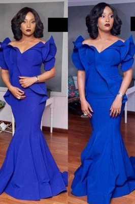 Elegant Mermaid Evening Dresses | Royal Blue Petal Sleeves Long Prom Dresses_2