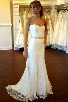 Simple Sweetheart Wedding Dress  A-Line Bridal Gowns with Beadings_1