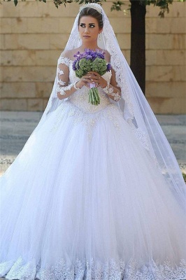 Appliques Tulle Long Sleeves  Online New Arrival Lace Beadings Elegant Ball Gown Wedding Dresses_3