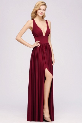 Elegant V-Neck Sleeveless Bridesmaid Dress |Aline Floor Length Bridesmaid Dress With Slit_33