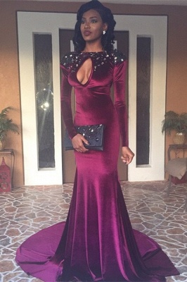 Sexy Velvet Burgundy Keyhole Prom Dress | Crystal Prom Dress_2