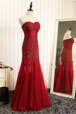 Mermaid Beaded Tulle Brilliant Sweetheart Sleeveless Lace Appliques Long Prom Dresses_2