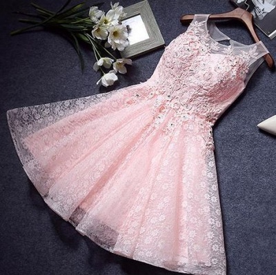 Custom Made A-line Lace Pink Sleeveless Appliques Sexy Short Homecoming Dresses_3