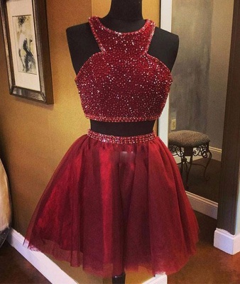 Luxury Sleeveless Bead Custom Made A-line Red Two Piece Sexy Short Homecoming Dresses_3