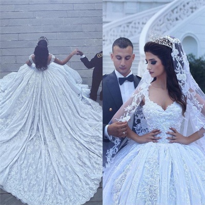 Cariño Precioso Encaje Sin mangas Flores Vestido de bola Vestidos de novia Barato_3