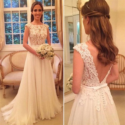 Lace Tulle Online-Back Elegant Button A-Line Wedding Dresses_3