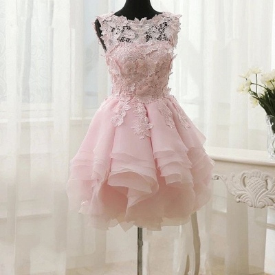 Straps Short Sleeveless Cute Ruffles Flowers Sexy Short Homecoming Dresses_3