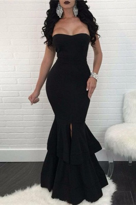 Sexy Black Mermaid Evening Dress |Ruffles Prom Dress With Slit_2