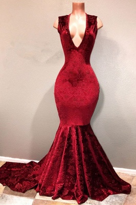 Modest Velvet Mermaid Straps Prom Dresses | Affordable Prom Dresses   BA8205_2