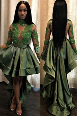 Long See Through Lace Long Sleeve Prom Dress |  Hi-lo Dark Green Formal Dresses_2