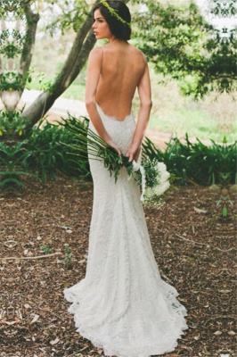 Mermaid Ruffles Lace Spaghetti Straps Bridal Gowns | Sweep Train Sleeveless Wedding Dresses_2