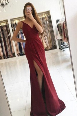 Front-Split V-neck Straps Modest Sleeveless Prom Dress_2