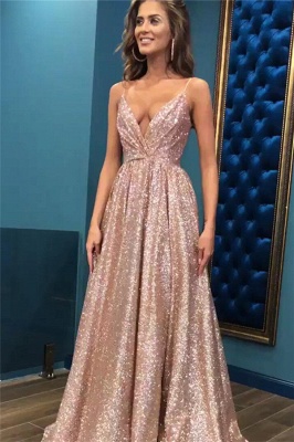 Sexy Sequins Simple Spaghetti Straps Evening Dresses | 2021   Open Back Sleeveless Prom Dress_2