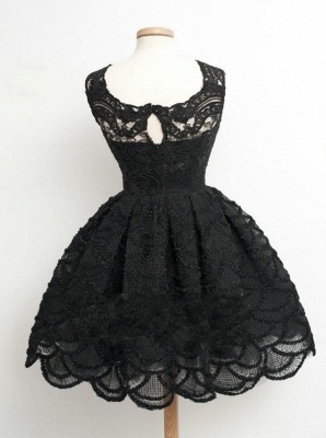 Knee Length Black Little Lace Dresses Sexy Short Homecoming Dresses_3