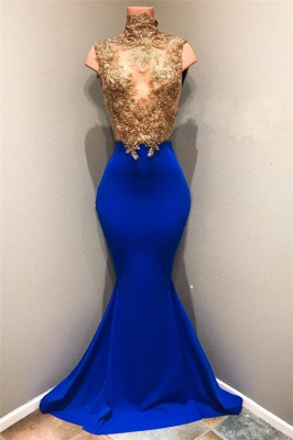 royal blue high neck mermaid lace Appliques Prom Dresses ,Prom Dresses_2